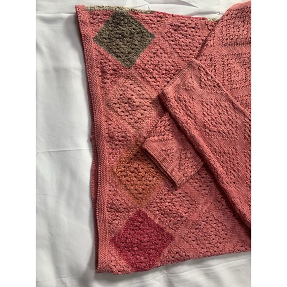 Christopher & Banks Pink Patchwork Knit Sweater Zip Cardigan Medium Fall Winter - Picture 7 of 7